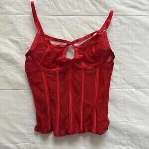 Frederick’s of Hollywood Red mesh corset top adjustable straps underwire medium